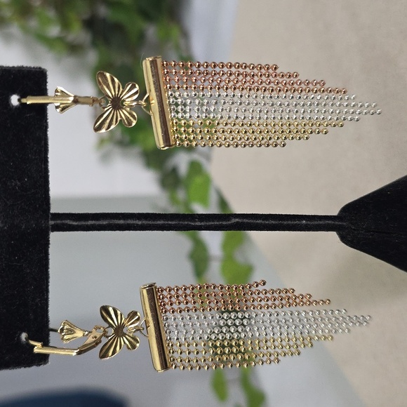 Tricolor Gold Filled Fringe Earrings With Butterfly - Picture 5 of 6